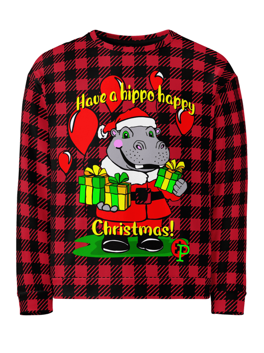 Christmas Sweatshirt - Hippo Christmas in Red - Premium Clothing from Paintedd - Just $60! Shop now at Paintedd