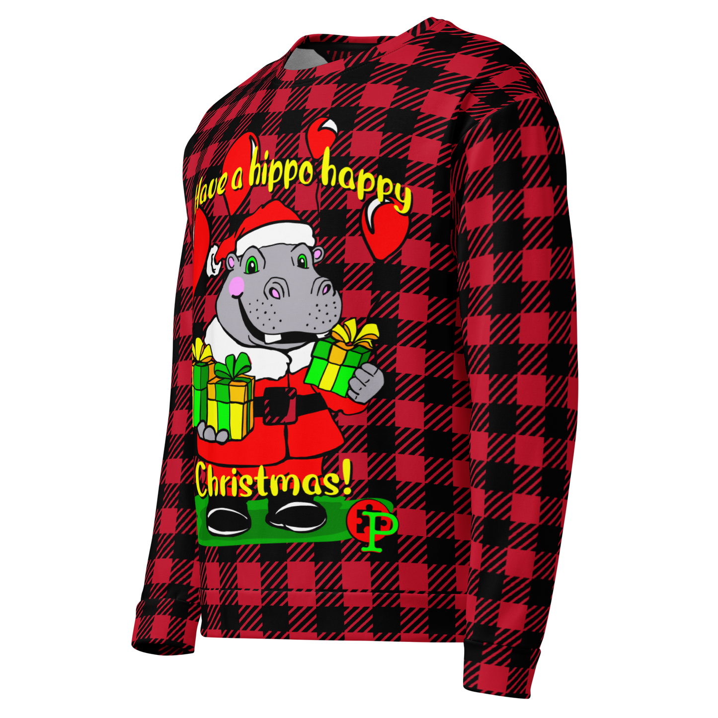 Christmas Sweatshirt - Hippo Christmas in Red - Premium Clothing from Paintedd - Just $60! Shop now at Paintedd