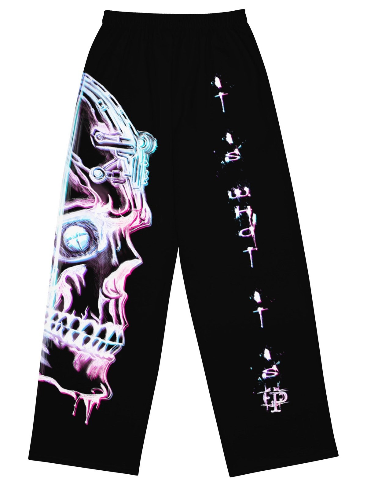 Unisex wide-leg pants - White neon skull - Premium Pants from Paintedd - Just $55! Shop now at Paintedd