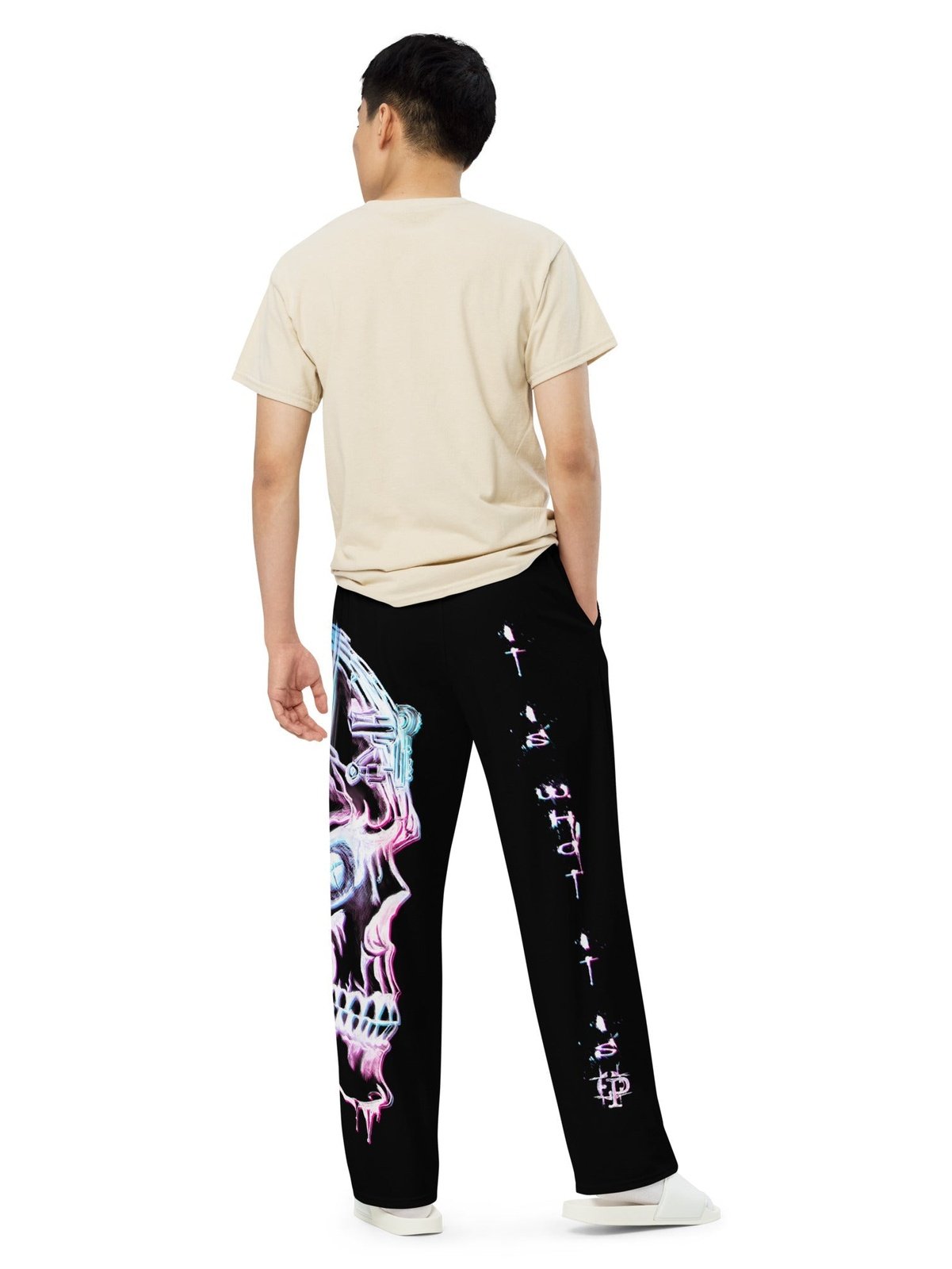 Unisex wide-leg pants - White neon skull - Premium Pants from Paintedd - Just $55! Shop now at Paintedd