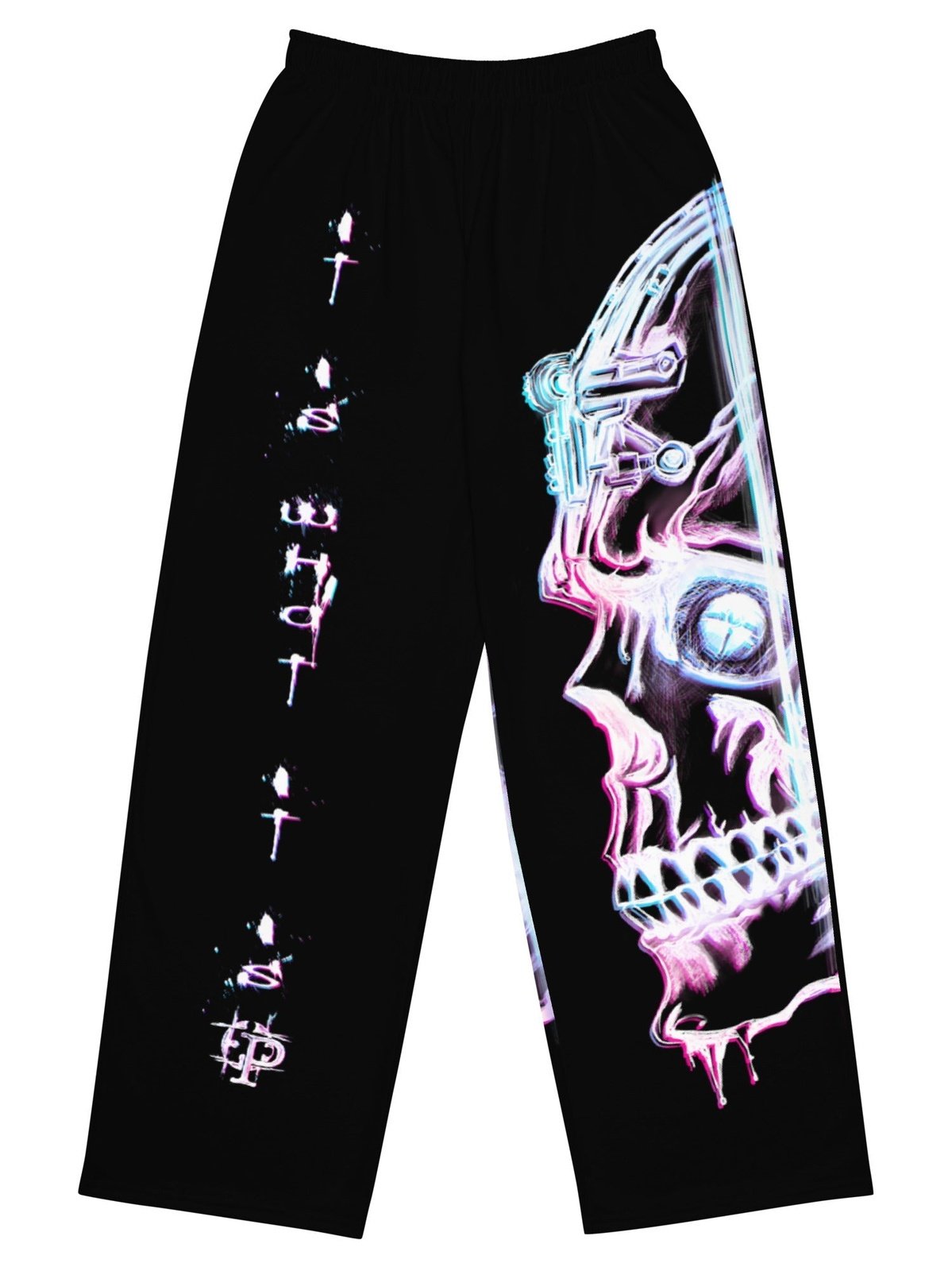 Unisex wide-leg pants - White neon skull - Premium Pants from Paintedd - Just $55! Shop now at Paintedd